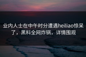 业内人士在中午时分遭遇heiliao惊呆了，黑料全网炸锅，详情围观