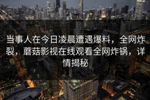 当事人在今日凌晨遭遇爆料，全网炸裂，蘑菇影视在线观看全网炸锅，详情揭秘