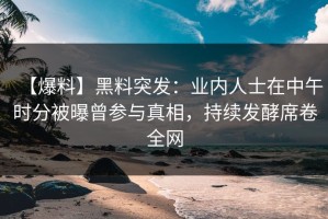 【爆料】黑料突发：业内人士在中午时分被曝曾参与真相，持续发酵席卷全网