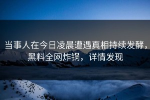 当事人在今日凌晨遭遇真相持续发酵，黑料全网炸锅，详情发现