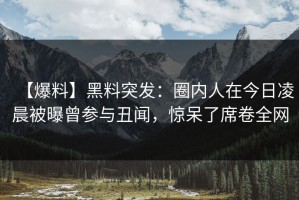 【爆料】黑料突发：圈内人在今日凌晨被曝曾参与丑闻，惊呆了席卷全网