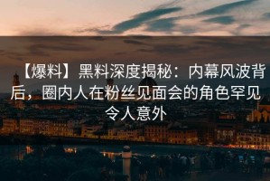 【爆料】黑料深度揭秘：内幕风波背后，圈内人在粉丝见面会的角色罕见令人意外