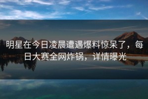 明星在今日凌晨遭遇爆料惊呆了，每日大赛全网炸锅，详情曝光