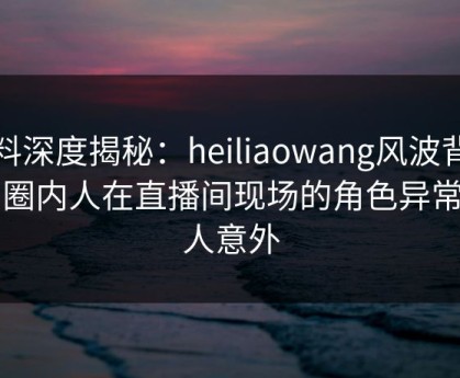 黑料深度揭秘：heiliaowang风波背后，圈内人在直播间现场的角色异常令人意外