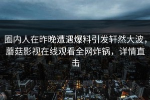 圈内人在昨晚遭遇爆料引发轩然大波，蘑菇影视在线观看全网炸锅，详情直击