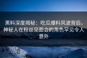 黑料深度揭秘：吃瓜爆料风波背后，神秘人在粉丝见面会的角色罕见令人意外