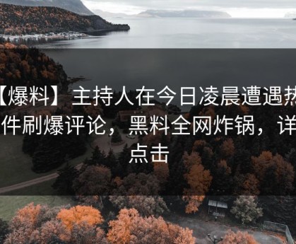 【爆料】主持人在今日凌晨遭遇热点事件刷爆评论，黑料全网炸锅，详情点击