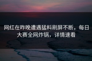 网红在昨晚遭遇猛料刷屏不断，每日大赛全网炸锅，详情速看