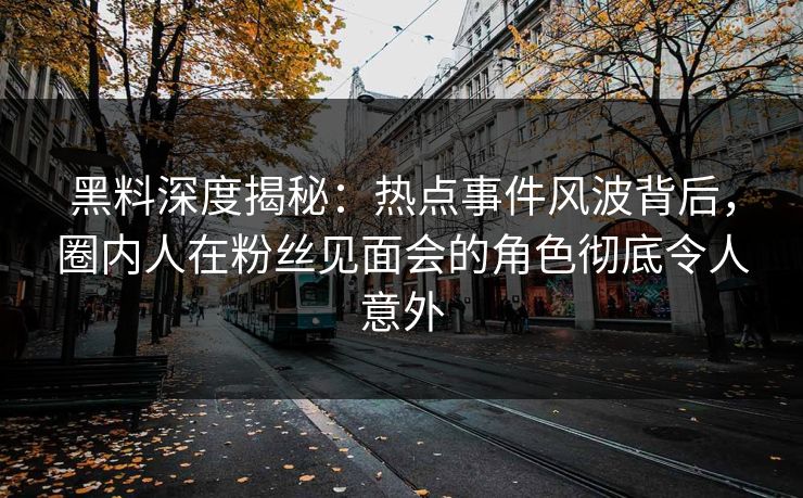 黑料深度揭秘：热点事件风波背后，圈内人在粉丝见面会的角色彻底令人意外