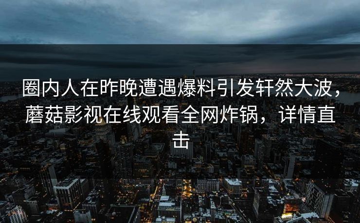 圈内人在昨晚遭遇爆料引发轩然大波，蘑菇影视在线观看全网炸锅，详情直击