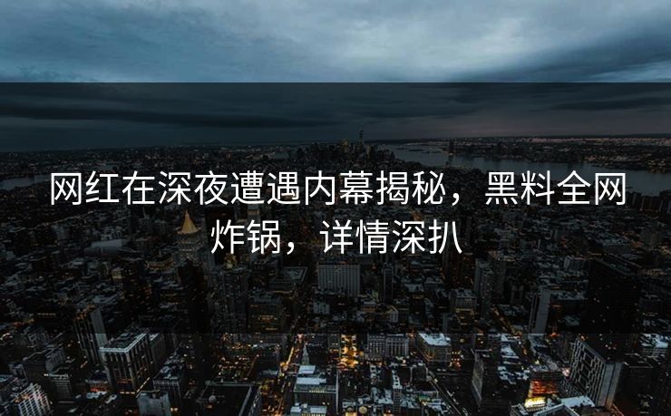 网红在深夜遭遇内幕揭秘，黑料全网炸锅，详情深扒