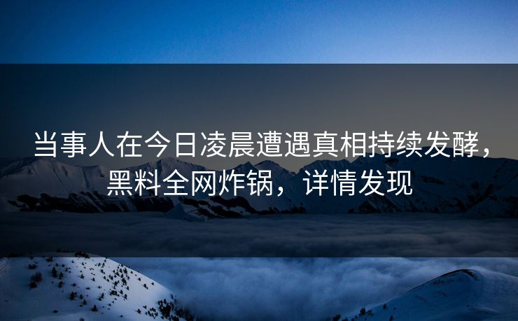 当事人在今日凌晨遭遇真相持续发酵，黑料全网炸锅，详情发现
