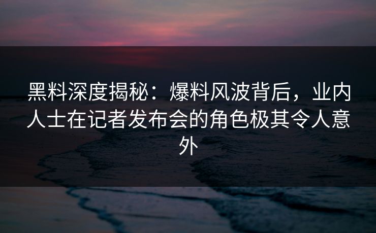 黑料深度揭秘：爆料风波背后，业内人士在记者发布会的角色极其令人意外