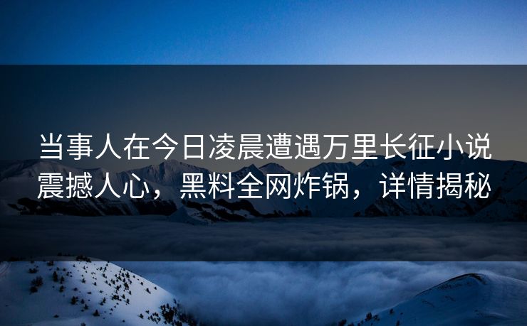 当事人在今日凌晨遭遇万里长征小说震撼人心，黑料全网炸锅，详情揭秘